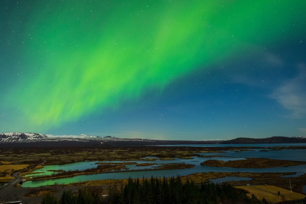 Aurora borealis over the Thingvellir National Park - Iceland