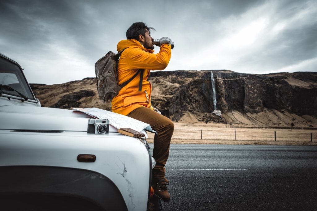 Man traveling across Iceland