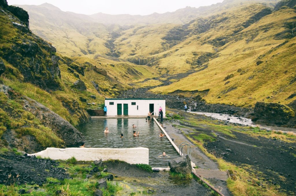 Secret swimming pool in the valley, Iceland
