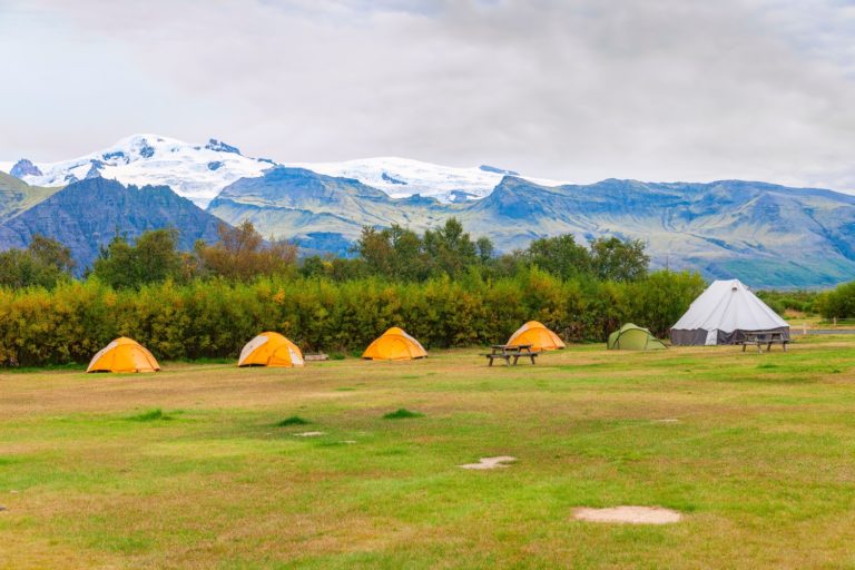 Tents in the campsite in Skaftafell National Park Iceland