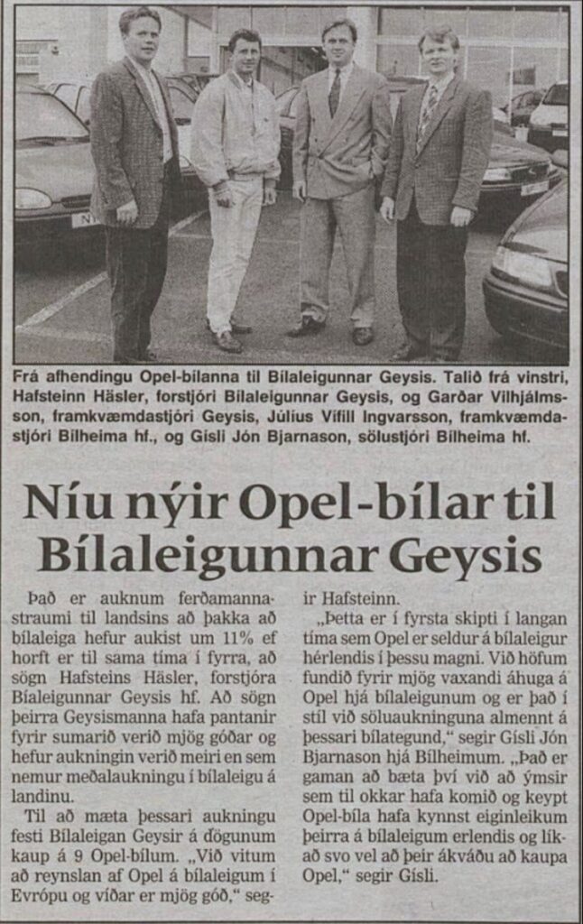 Geysir Car Rental Newspaper Clipping