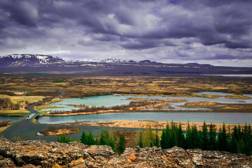 Iceland beautiful landscape with mountains and water, wild beautiful  panorama. thingvellir