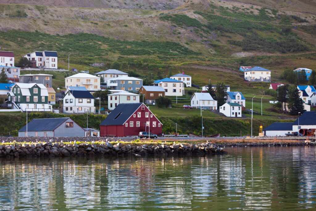 The town of Siglufjordur, the Northern part of Iceland. Horizontal shot