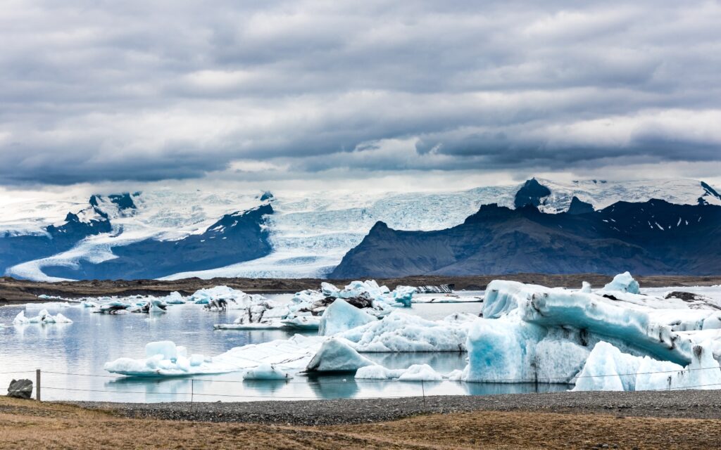 Jokulsarlon Glacial lagoon is formed naturally by melting glacial water. Iceberg visible all year